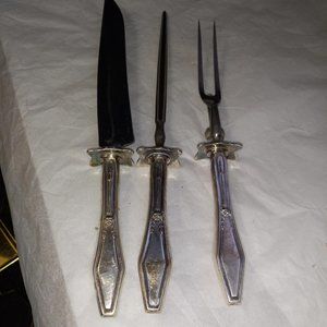Vintage Holmes & Edwards Silver Plate Carving Set ~ Jamestown Pattern 1916